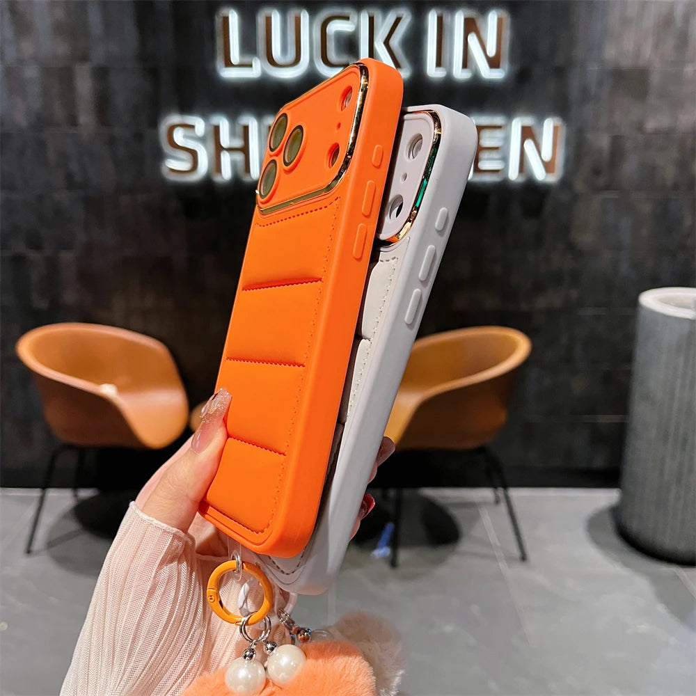 Luxury Down Jacket Solid Matte Phone Case With Wrist Strap