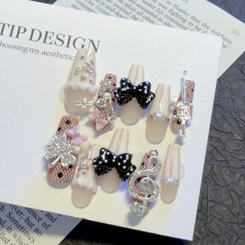 Rose Bow Pearl | Musical Notes French Press on Nails