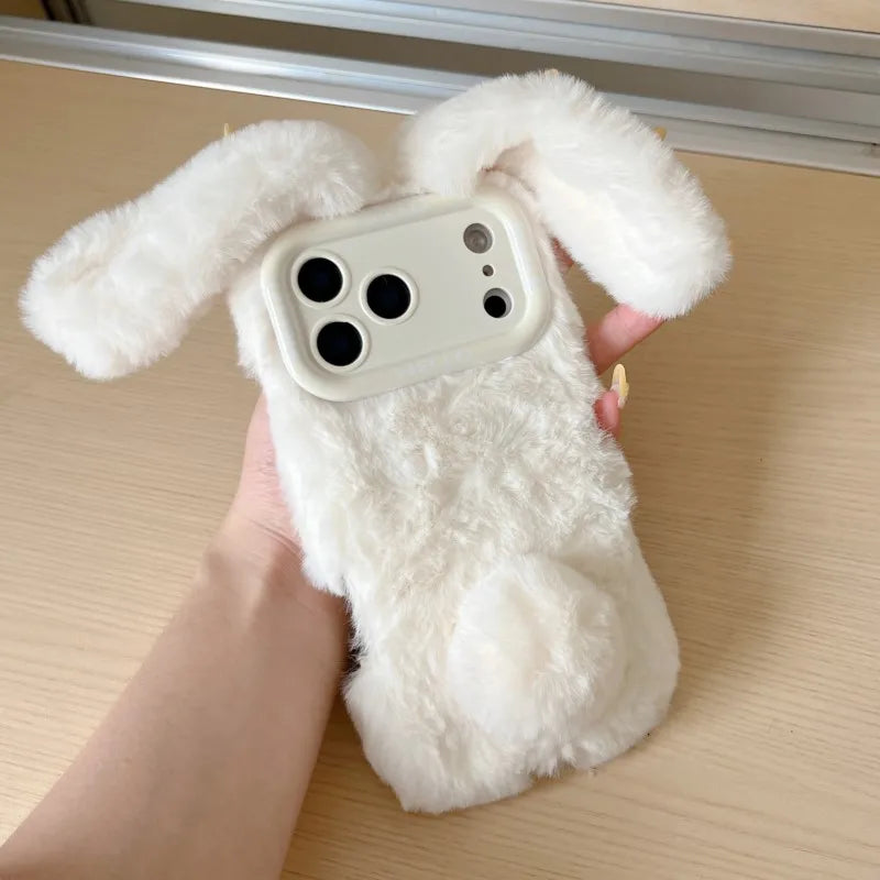 3D Fluffy Bunny Ears Phone Case With Lanyard