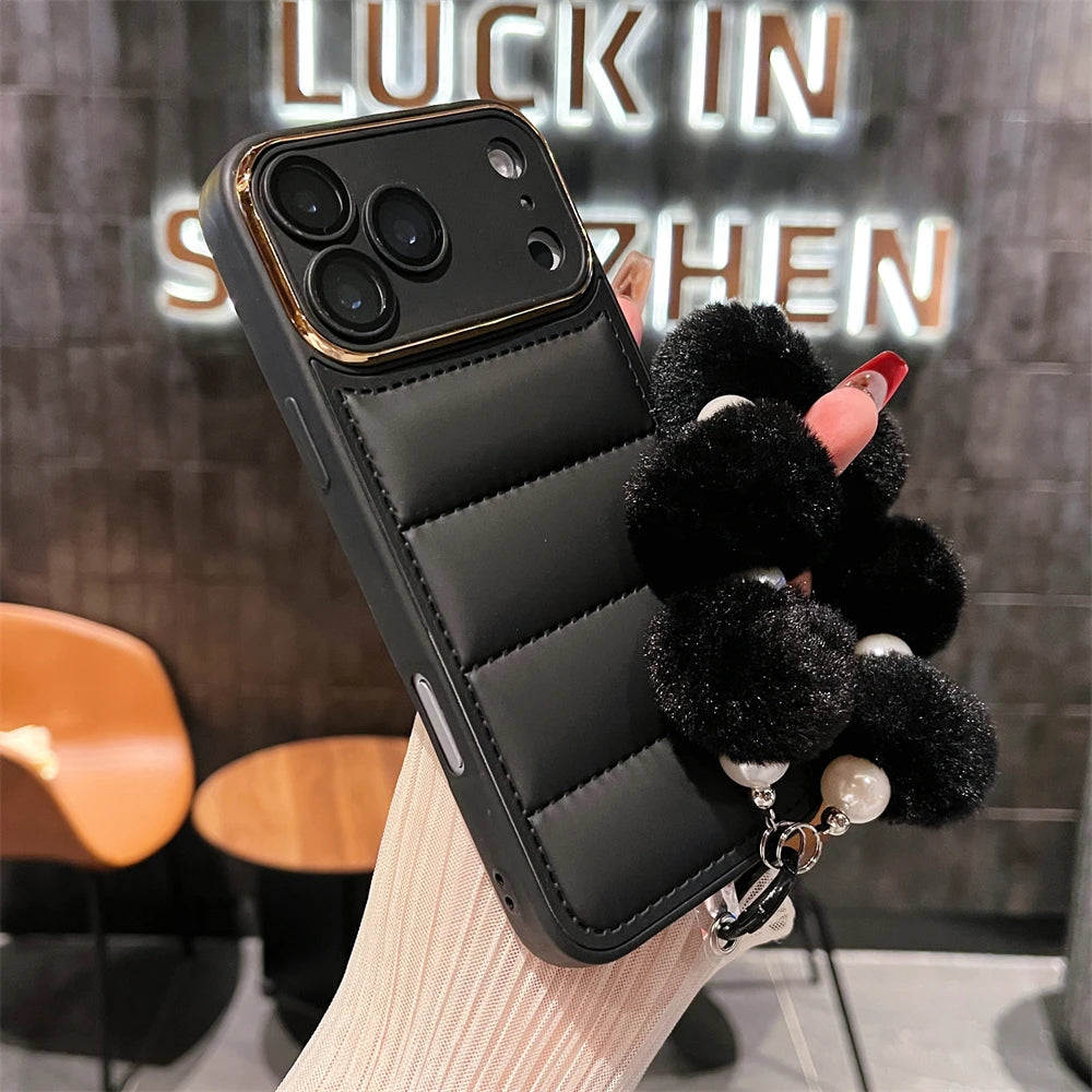 Luxury Down Jacket Solid Matte Phone Case With Wrist Strap