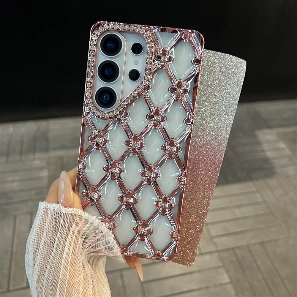 Samsung | Rhinestone Pattern Clear Case With Wrist Pearl Strap Bracelet