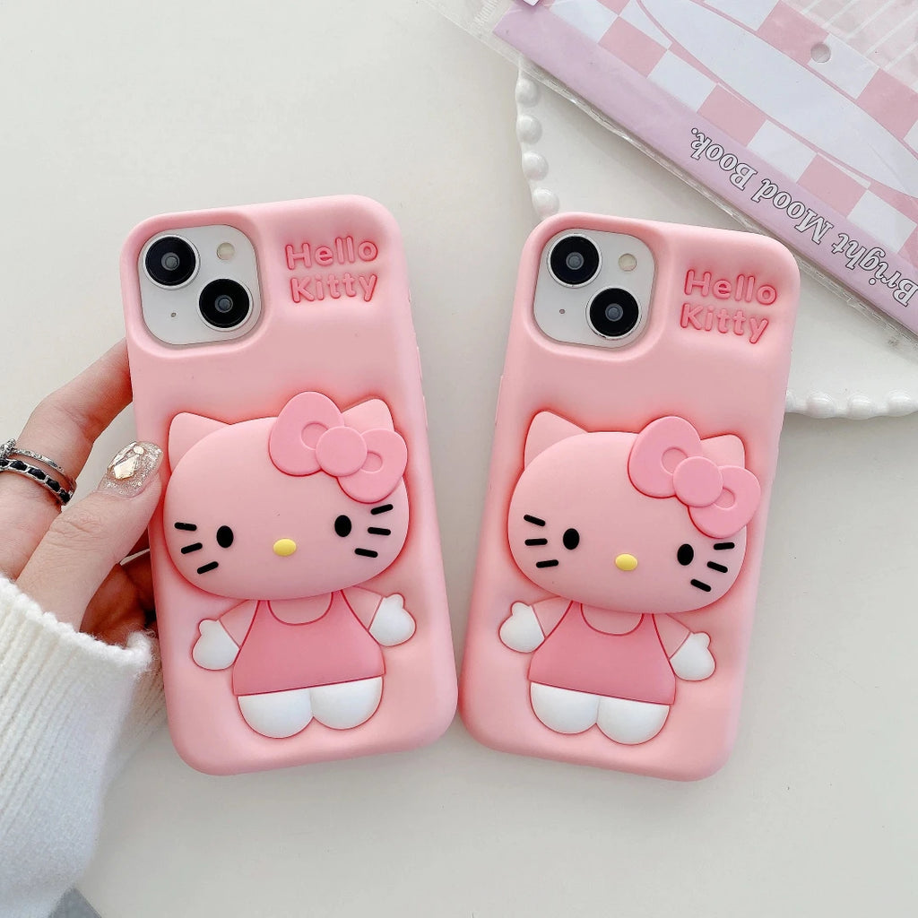 3D Hello Kitty Phone Case with Retractable Head Bracket