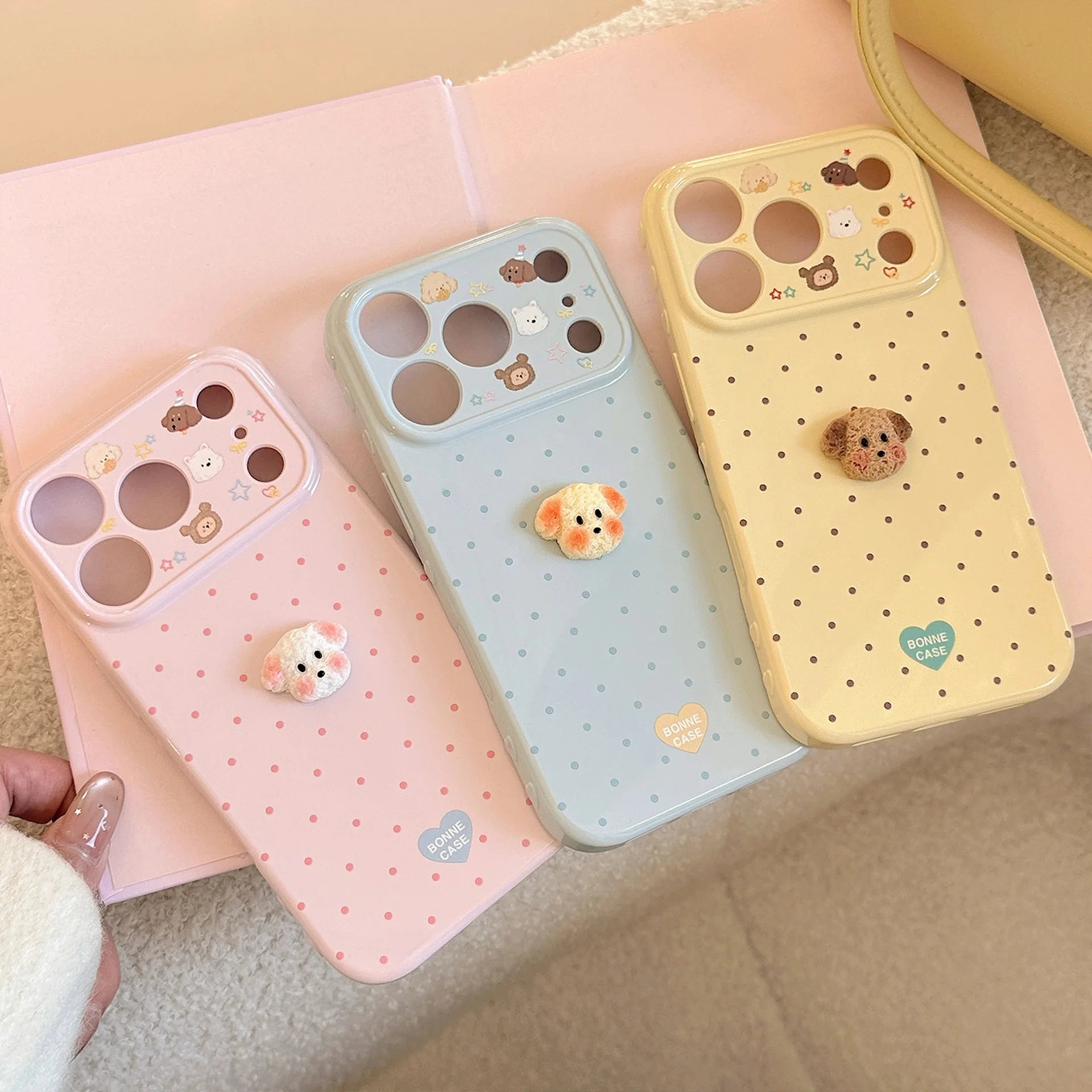 Korean Polka Dots with 3D Cartoon Puppy Phone Case