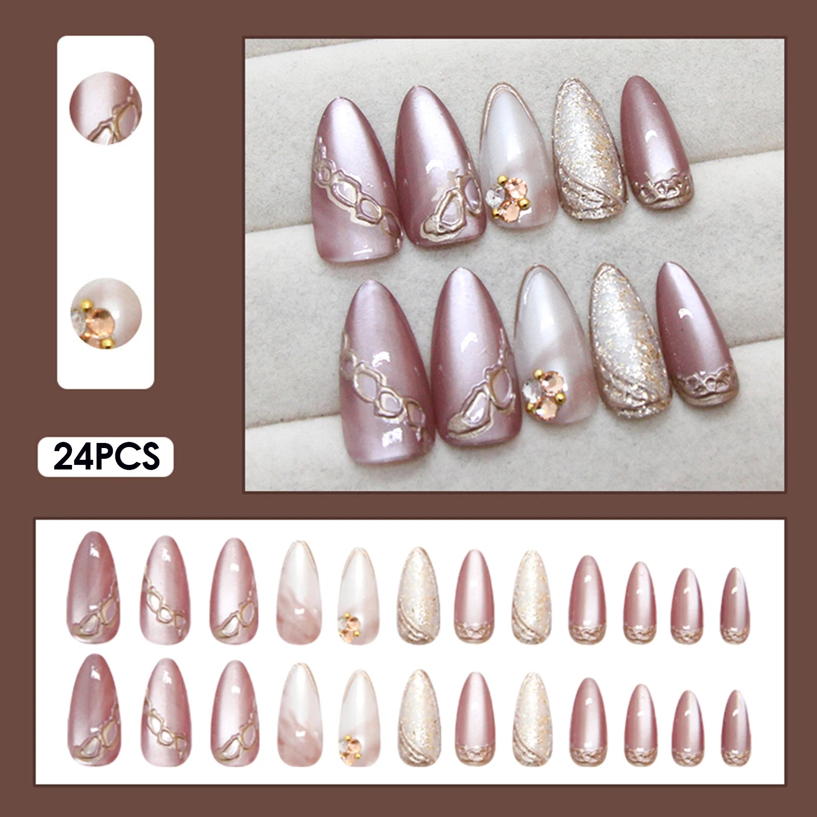 24pcs Amber Rose Floral Design Press on Nails