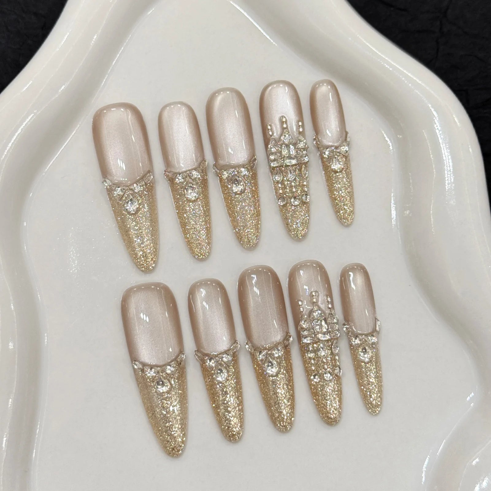 10pcs Green Flower Shimmer Press On Nails