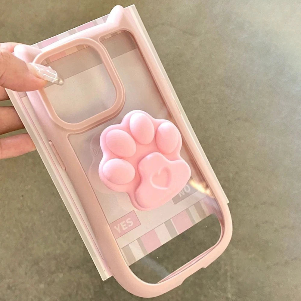 Cute 3D Cat Ear & Claw Grip Phone Case