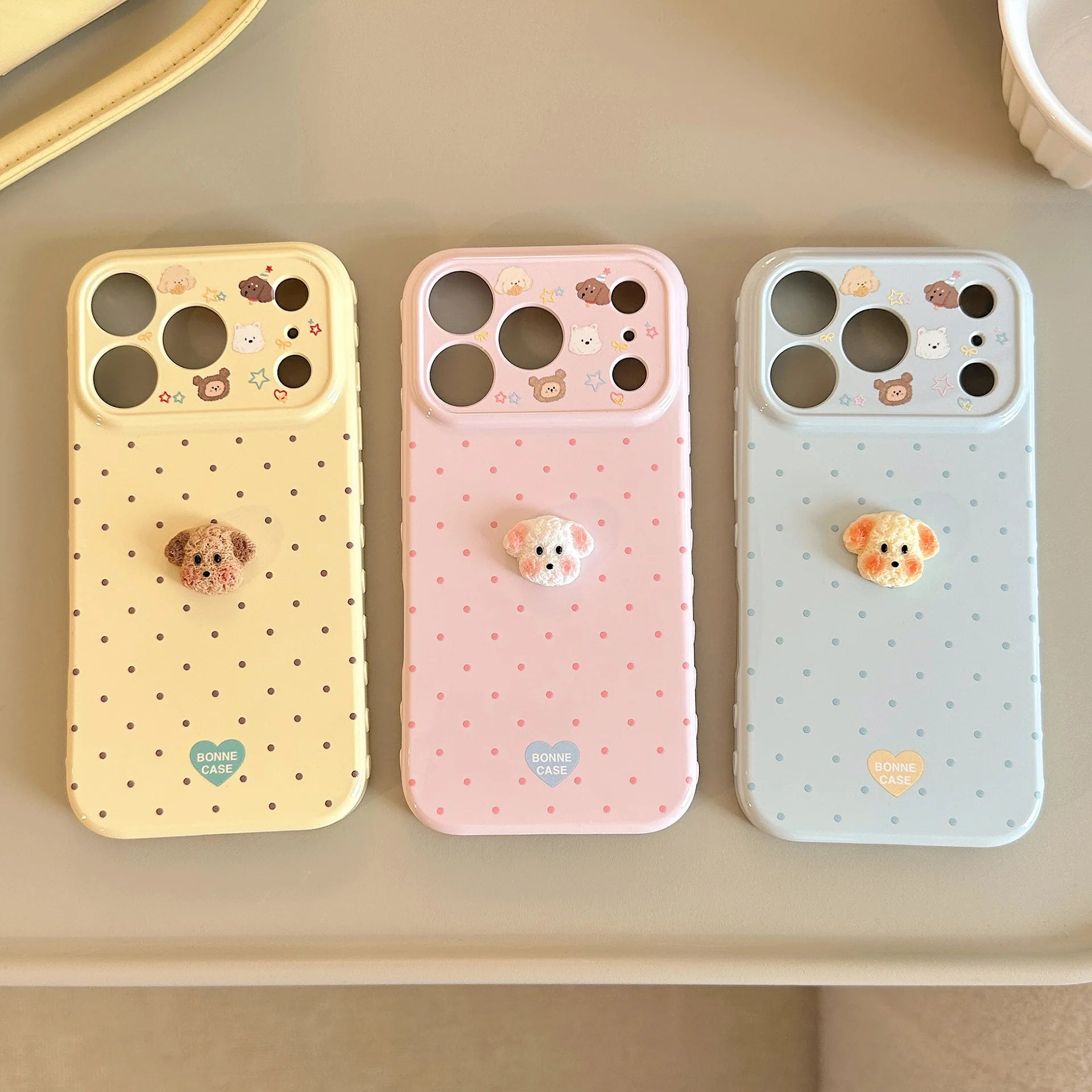 Korean Polka Dots with 3D Cartoon Puppy Phone Case