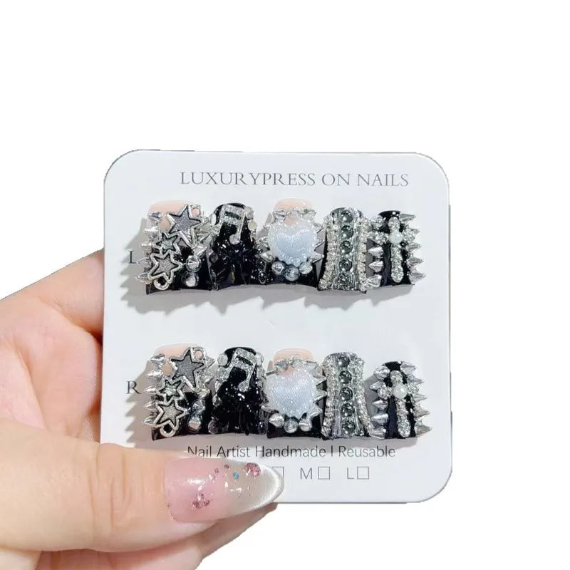 3D Rivet Rhinestone Stars Punk Press On Nails