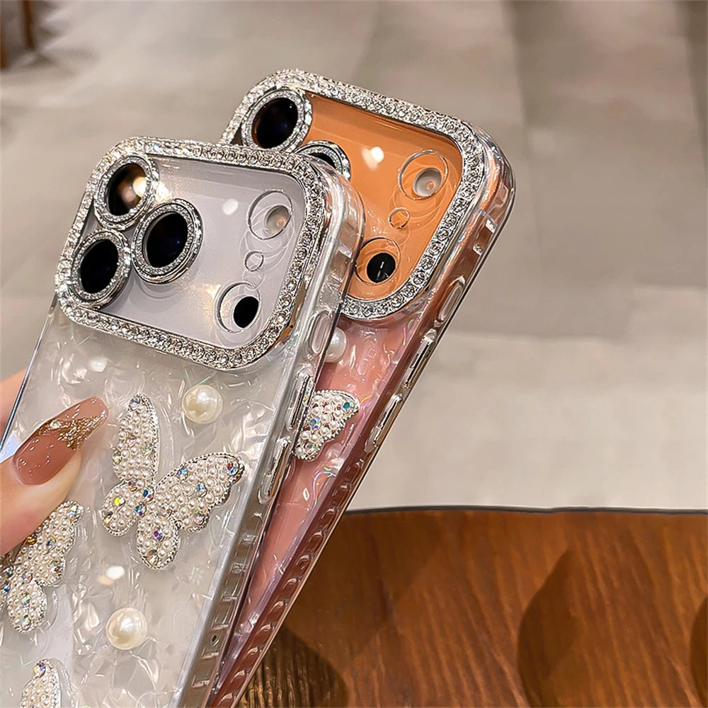 Rhinestone Border & Pearl Butterfly Phone Case