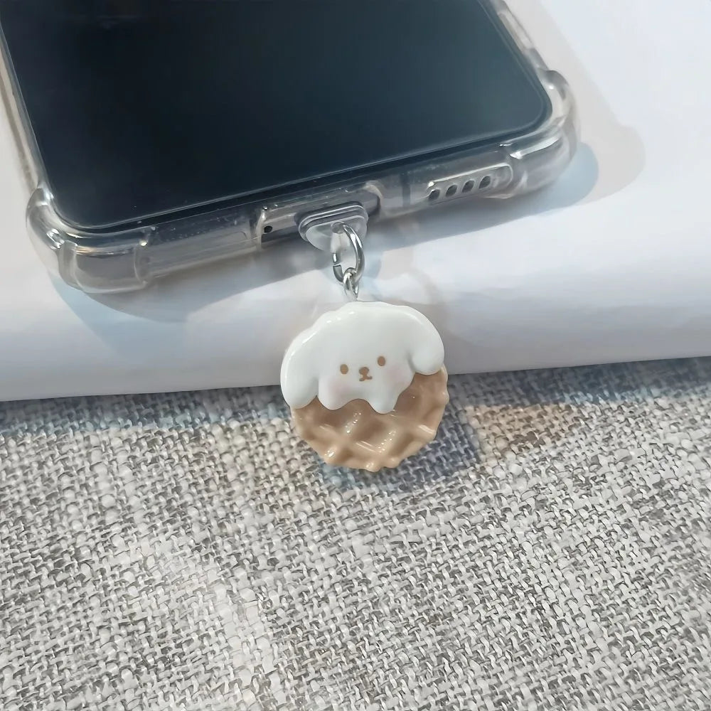Cute Bunny & Kitten Snacks Phone Dust Plug Pendant Charm