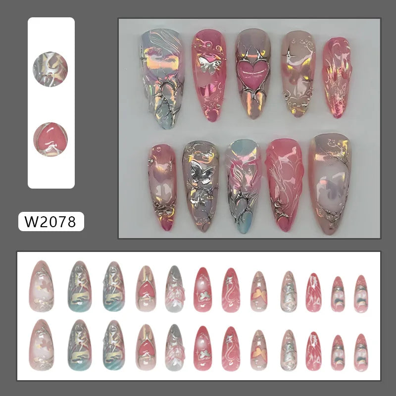 24pcs Sweet & Edgy Metallic Fake Nails