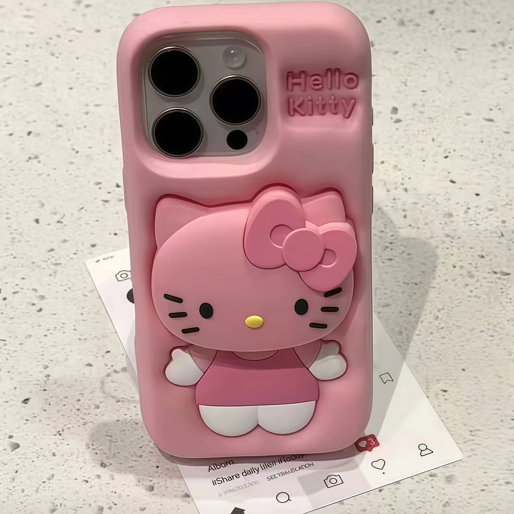 3D Hello Kitty Phone Case with Retractable Head Bracket