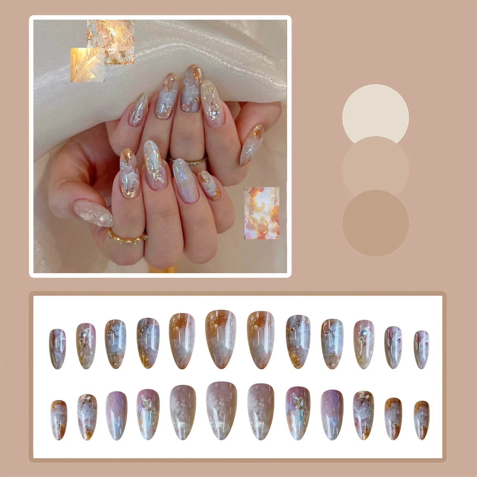 24pcs Amber Rose Floral Design Press on Nails