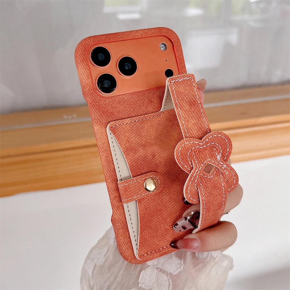 Denim Card Holder Matte Phone Case with Heart Strand