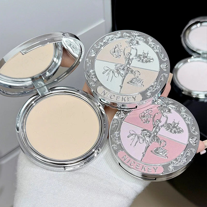 NICEKEY Pink Ballet Face Pressed Powder Soft Mist Setting Powder Three-color Matte Face Makeup Lasting Oil Control Foundation