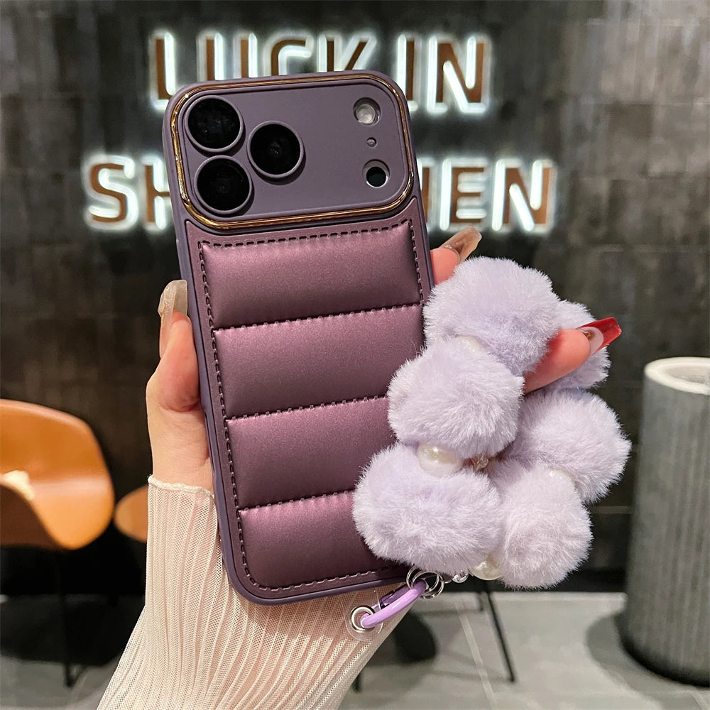 Luxury Down Jacket Solid Matte Phone Case With Wrist Strap