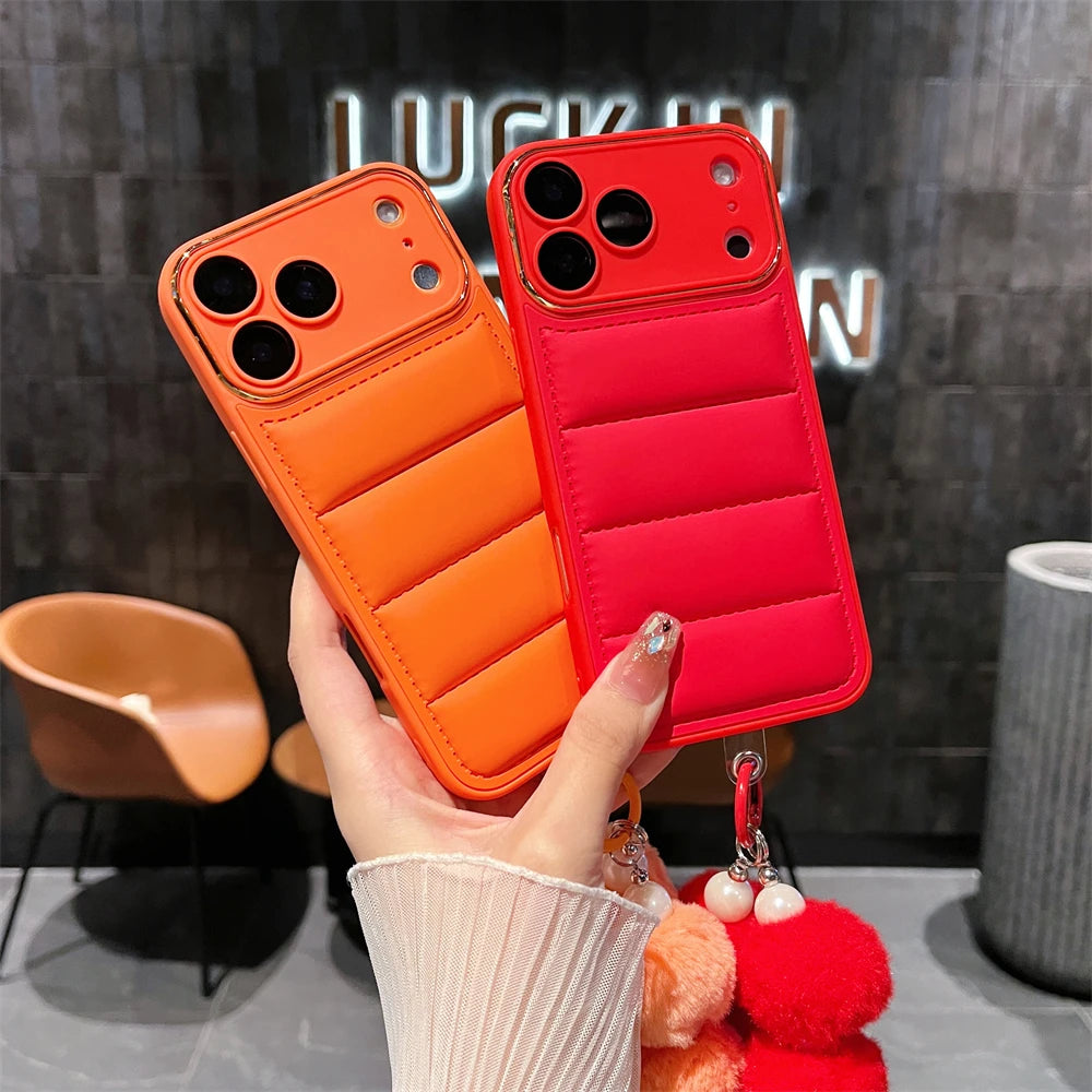 Luxury Down Jacket Solid Matte Phone Case With Wrist Strap