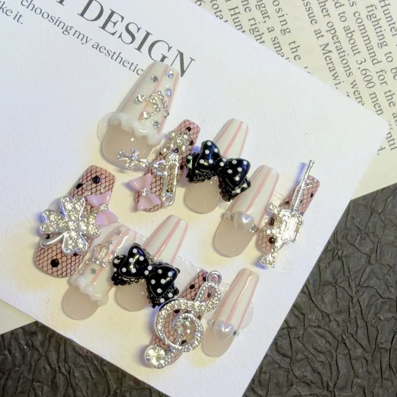 Rose Bow Pearl | Musical Notes French Press on Nails