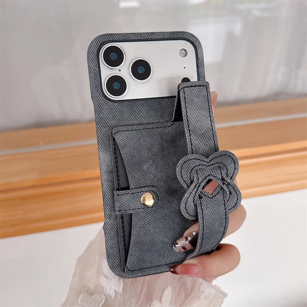 Denim Card Holder Matte Phone Case with Heart Strand