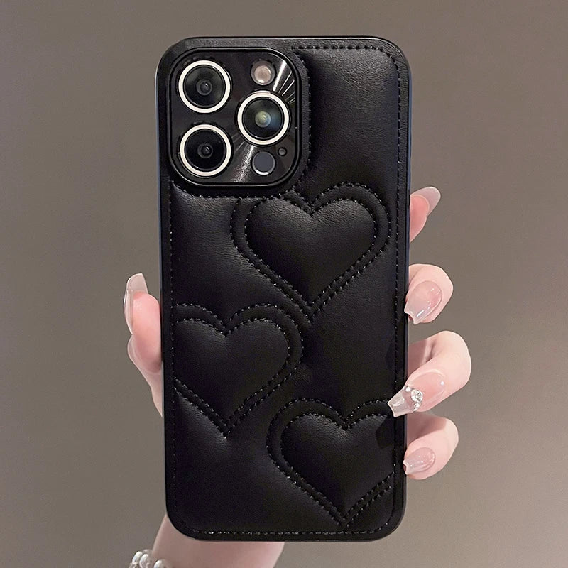 Luxury Heart Embroidered Leather Phone Case