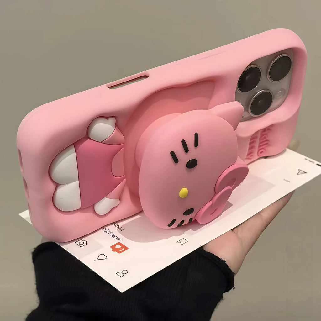 3D Hello Kitty Phone Case with Retractable Head Bracket