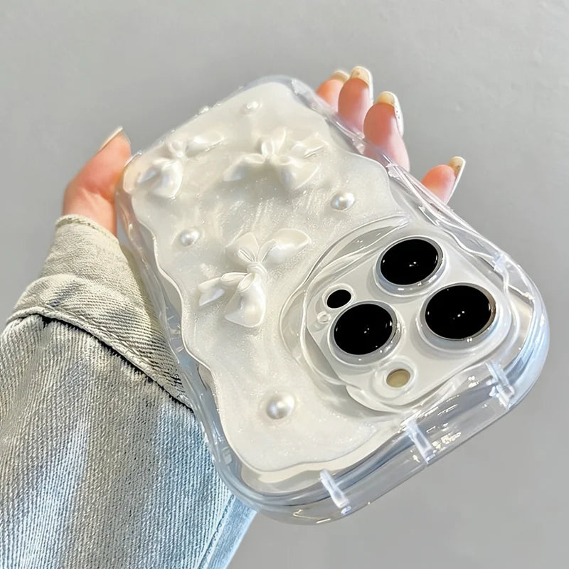 Cute Korean 3D Bow Pearl Phone Case