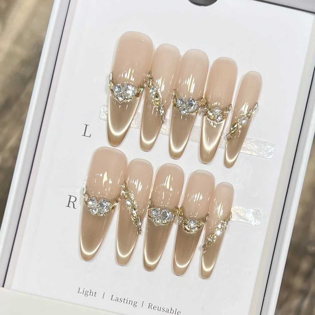 10pcs Green Flower Shimmer Press On Nails