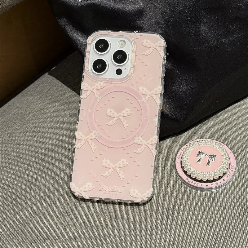 Magnetic Pearl Bowknot Stand Phone Case