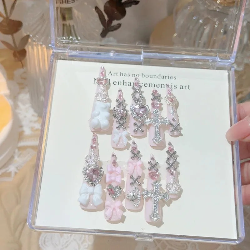 Pink Jirai Kei Gyaru Cute Long Press On Nails