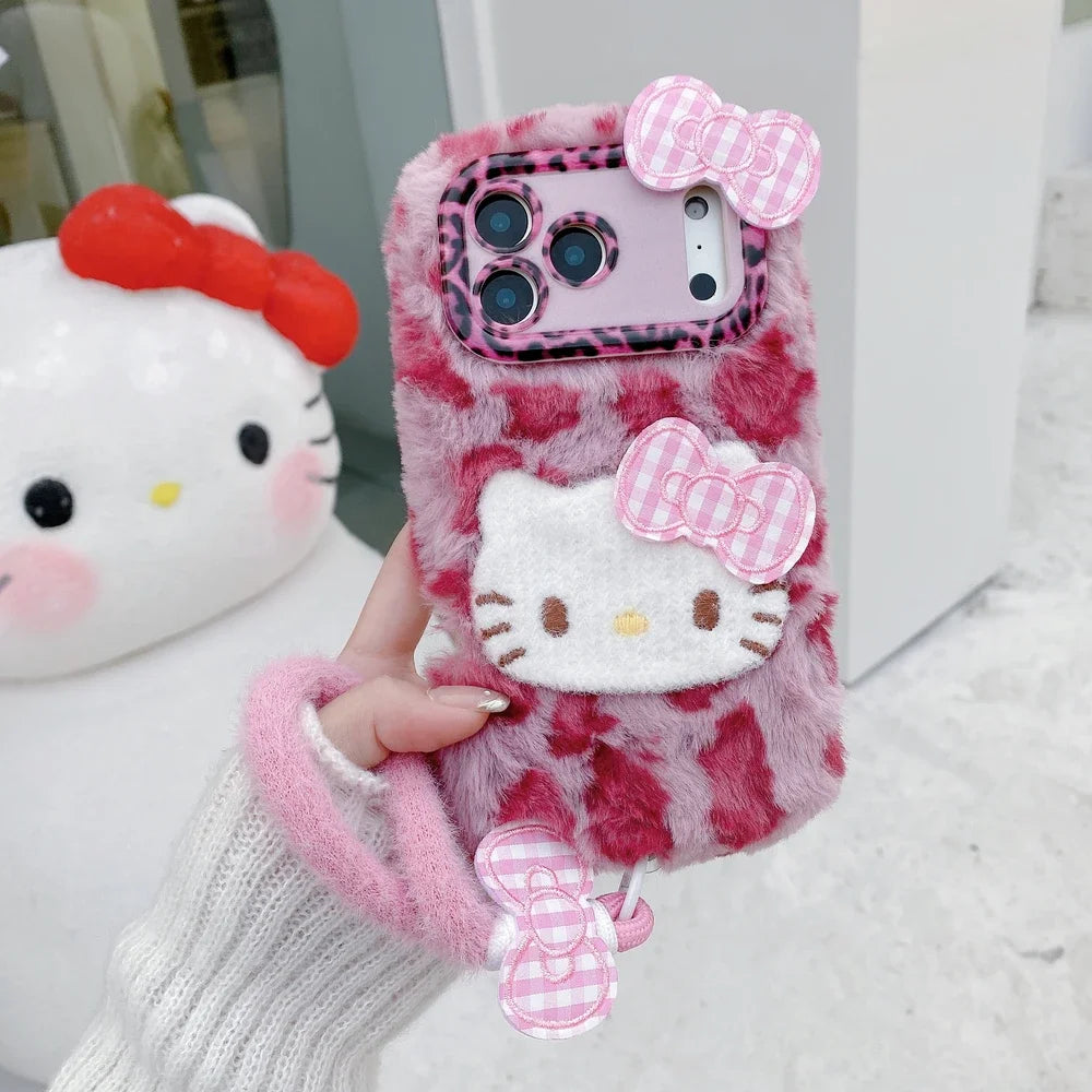 Sanrio Hello Kitty Leopard Fluffy Plush Phone Case