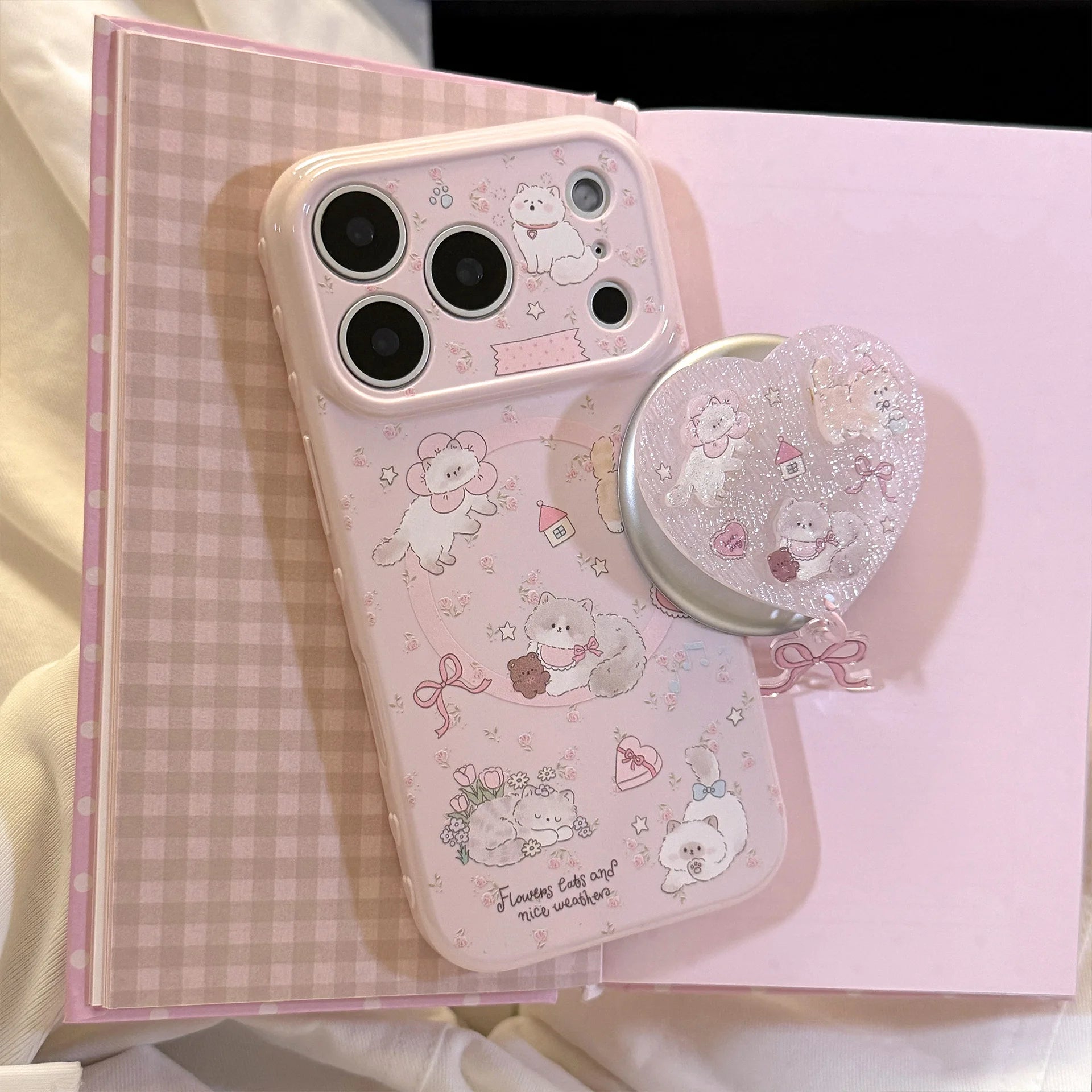 Cartoon Kitten Heart Magnetic Phone Case