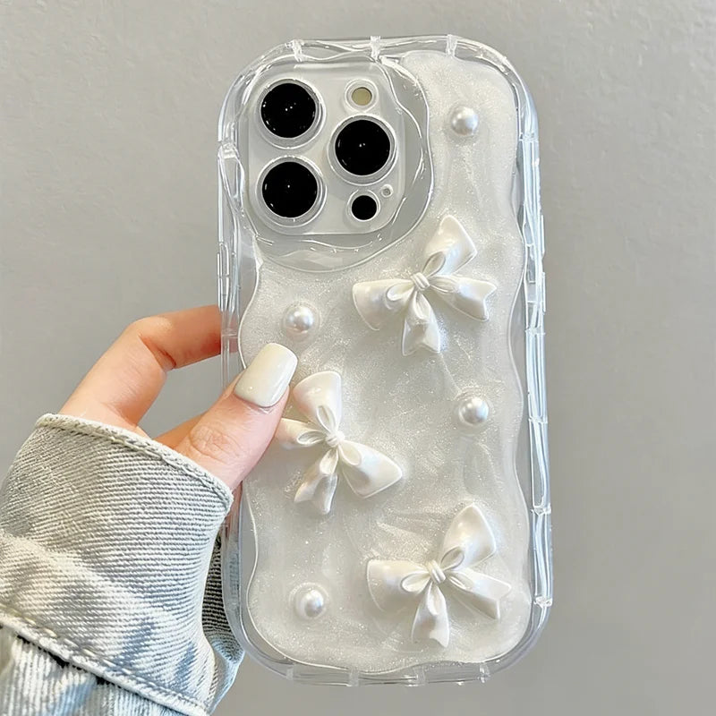 Cute Korean 3D Bow Pearl Phone Case
