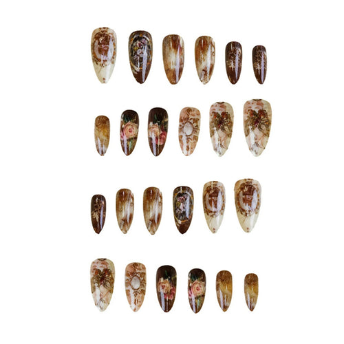 24pcs Amber Rose Floral Design Press on Nails