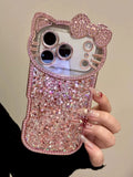 Hello Kitty 3D Pink Glitter Phone Case With Wrist Chain
