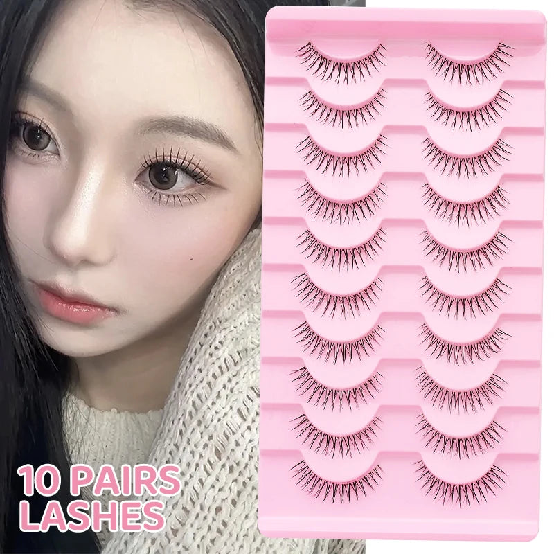 DINGSEN 10 Pair Clear Band Manga Style False Eyelashes