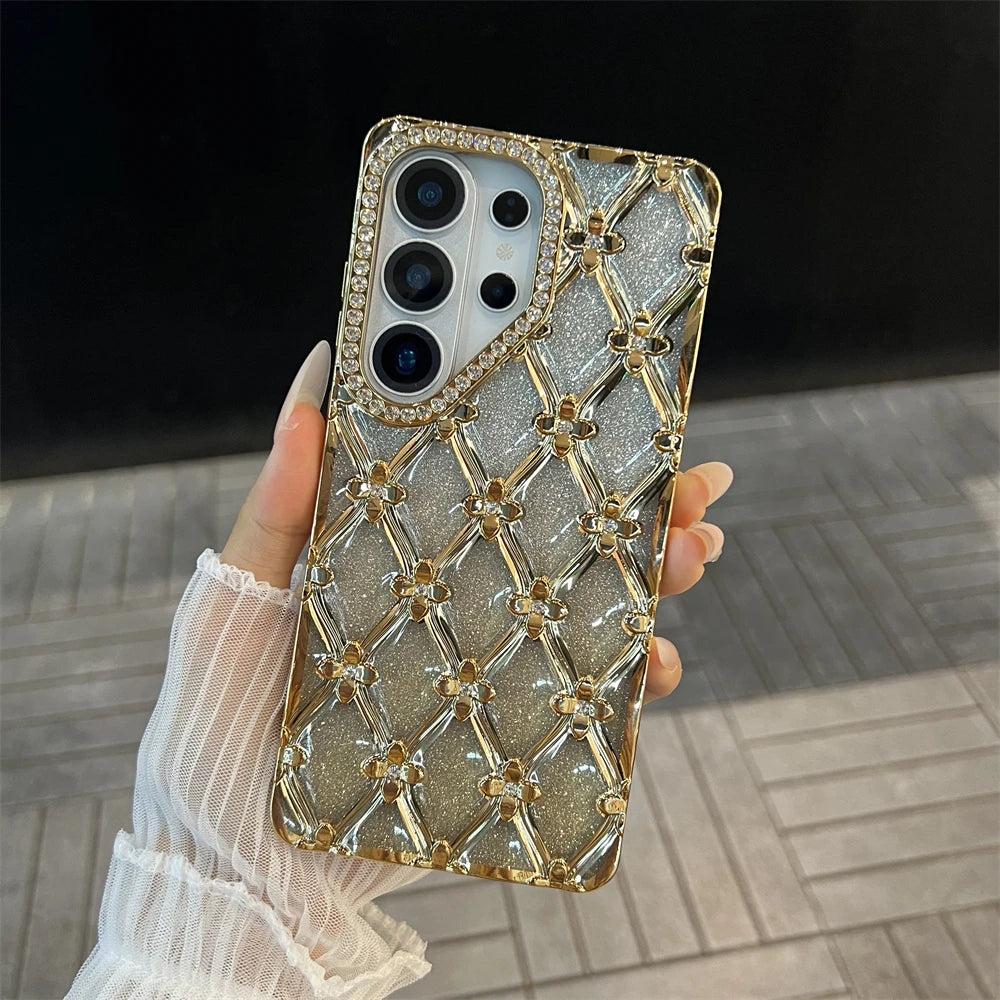 Samsung | Rhinestone Pattern Clear Case With Wrist Pearl Strap Bracelet