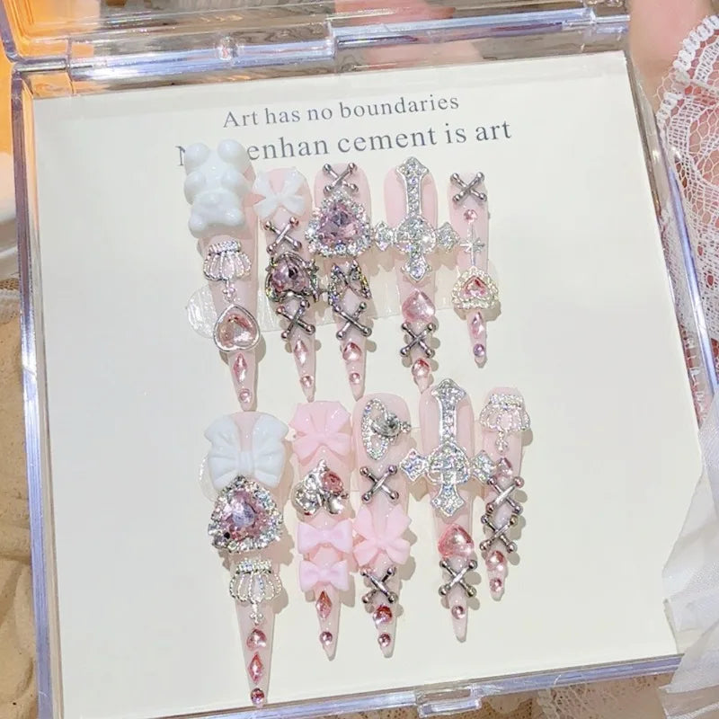 Pink Jirai Kei Gyaru Cute Long Press On Nails