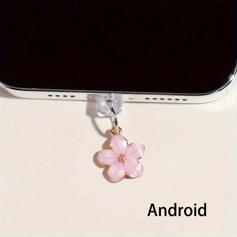 1pcs Cherry Blossom Flower Phone Hanging Dust Plug