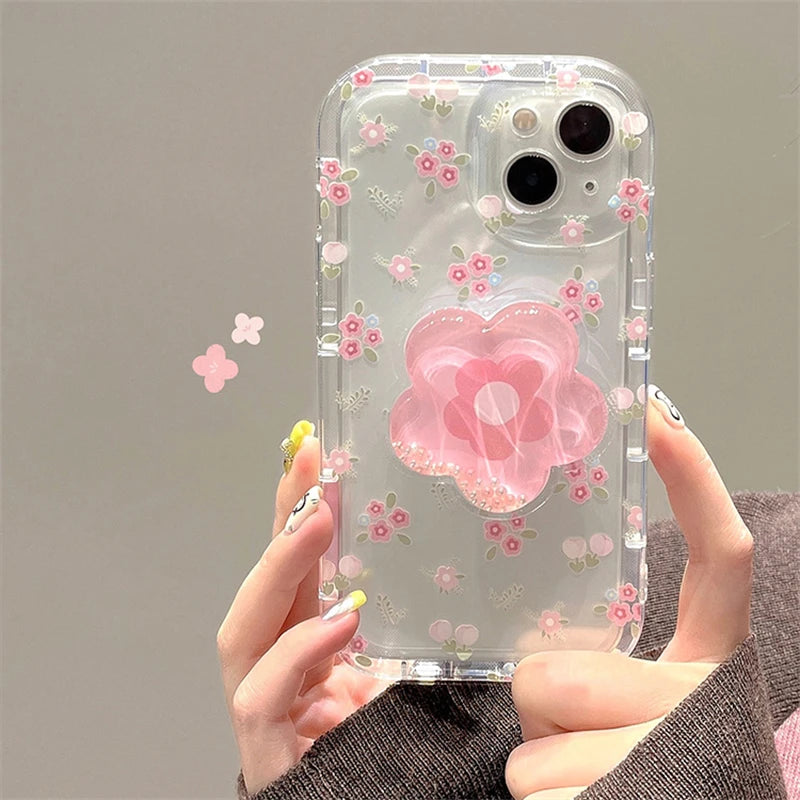 Pink Floral Clear Soft Phone Case