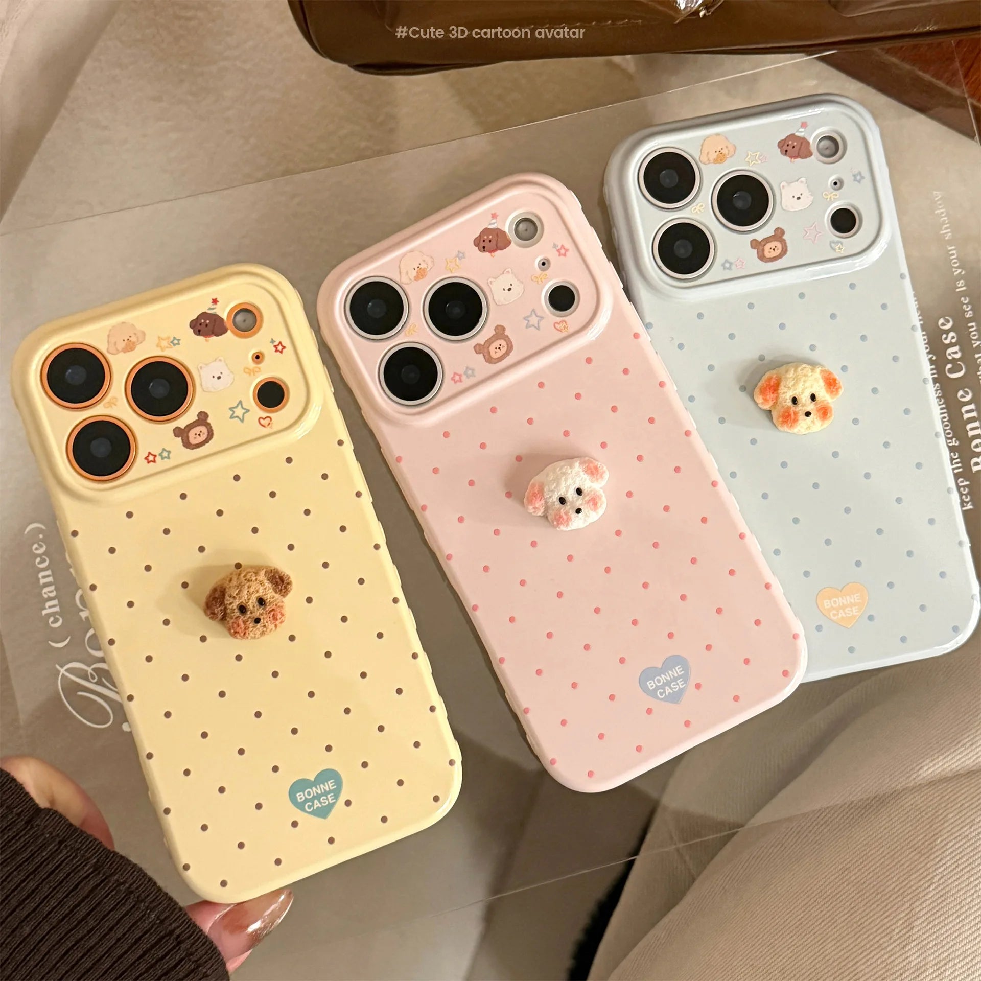 Korean Polka Dots with 3D Cartoon Puppy Phone Case