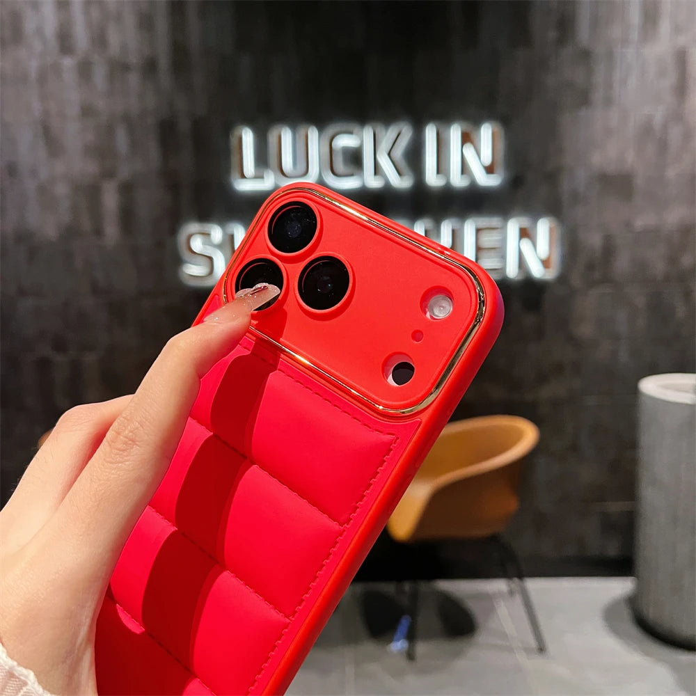 Luxury Down Jacket Solid Matte Phone Case With Wrist Strap