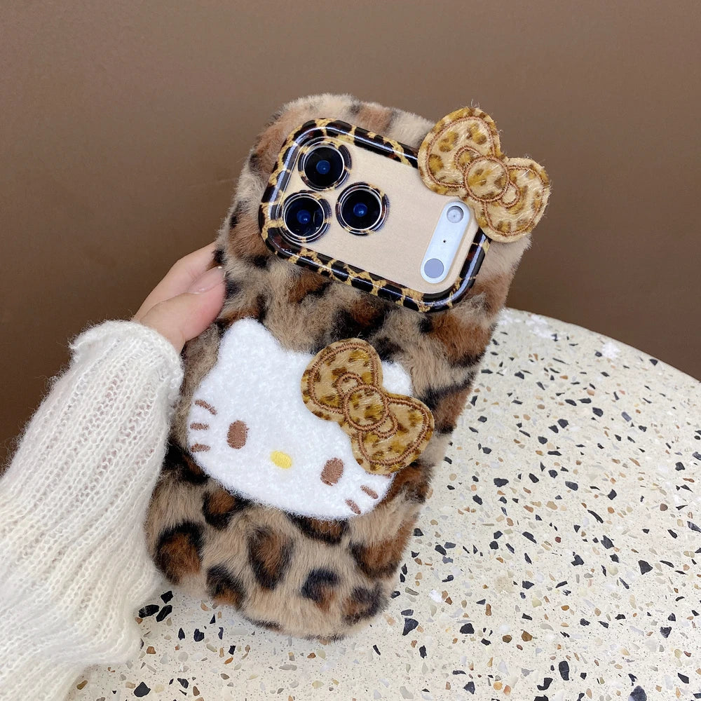 Sanrio Hello Kitty Leopard Fluffy Plush Phone Case