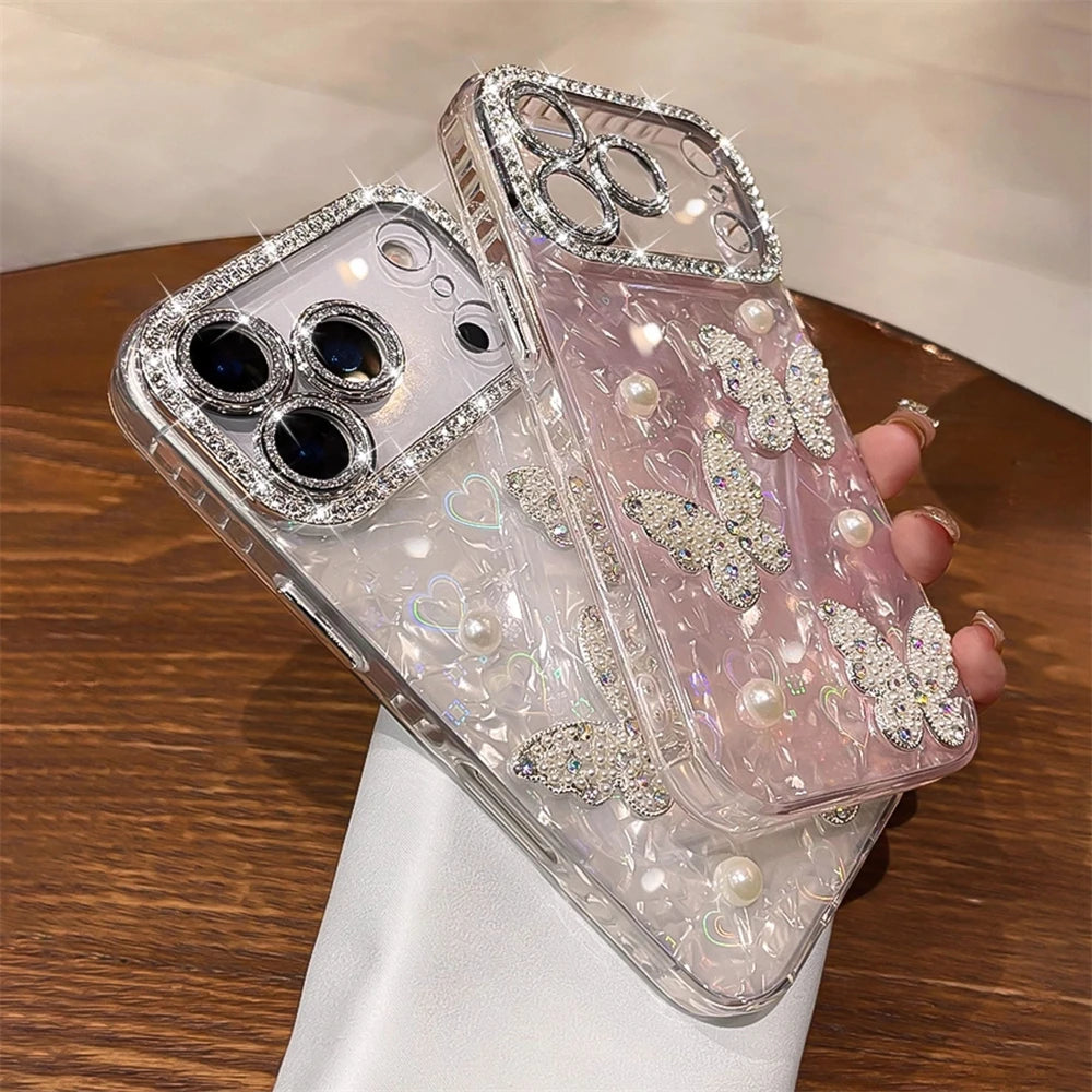 Rhinestone Border & Pearl Butterfly Phone Case