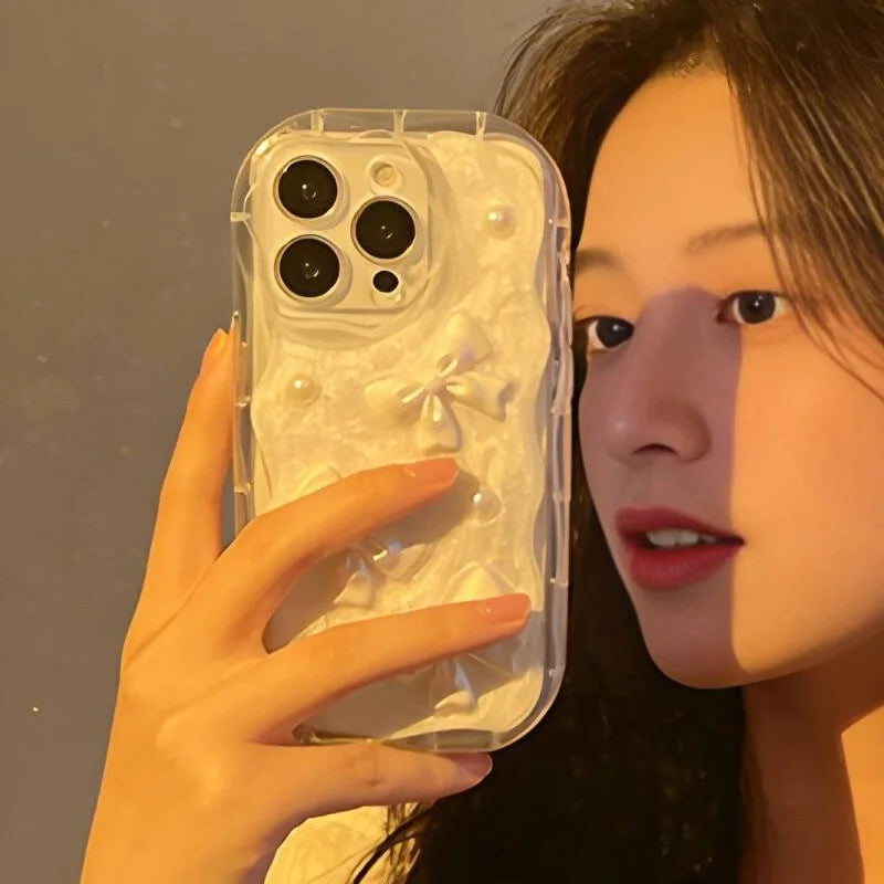 Cute Korean 3D Bow Pearl Phone Case