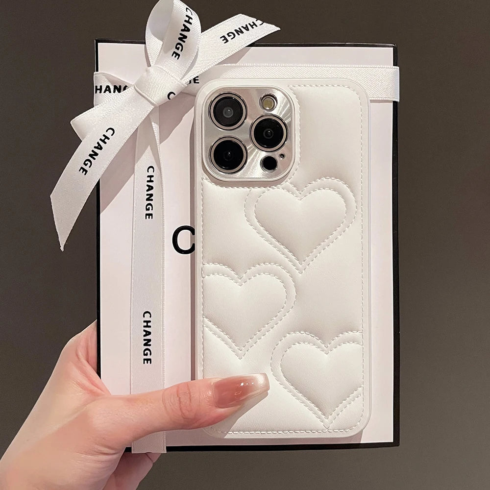 Luxury Heart Embroidered Leather Phone Case