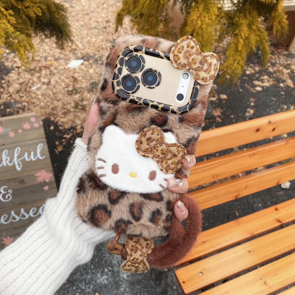 Sanrio Hello Kitty Leopard Fluffy Plush Phone Case