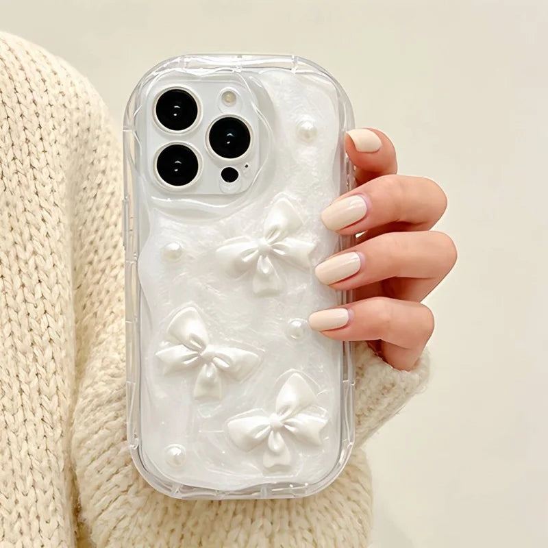 Cute Korean 3D Bow Pearl Phone Case