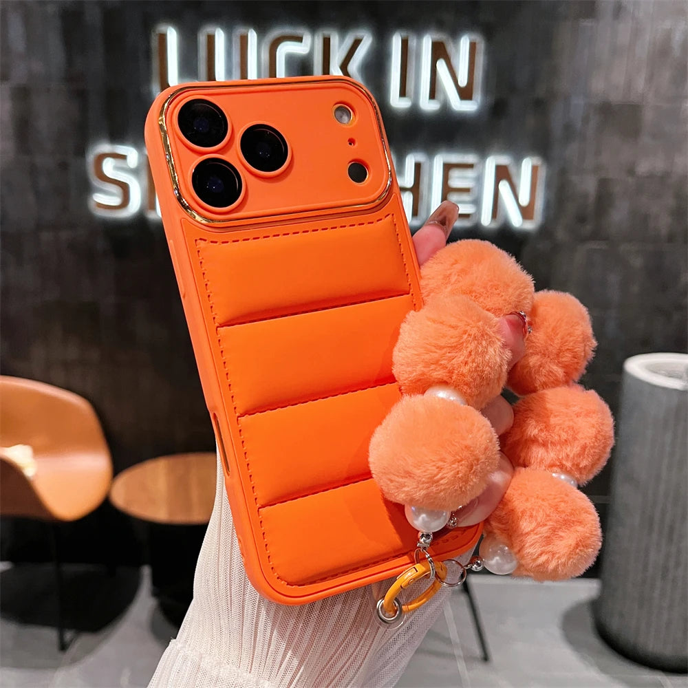 Luxury Down Jacket Solid Matte Phone Case With Wrist Strap