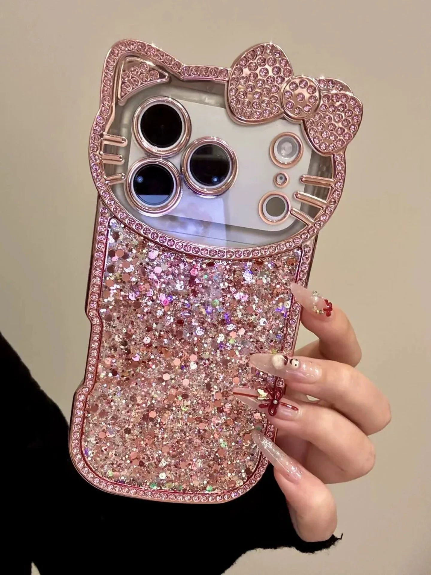 Hello Kitty 3D Pink Glitter Phone Case With Wrist Chain