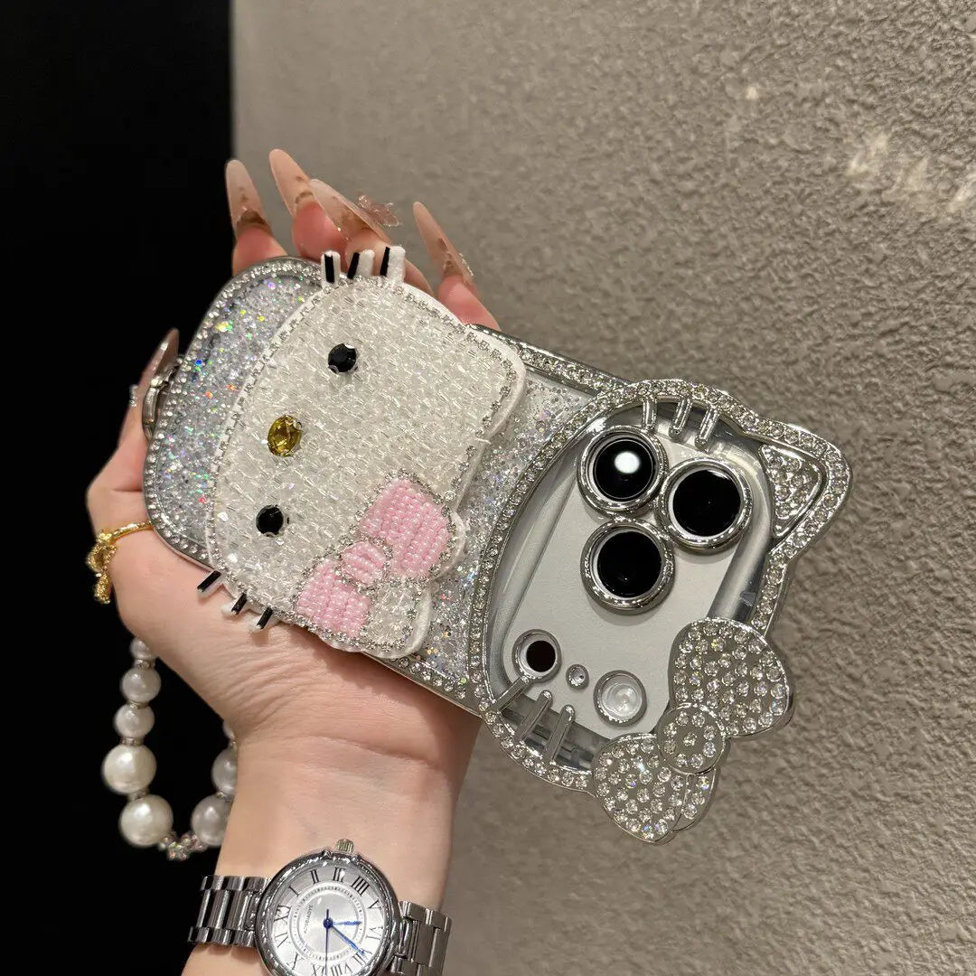 Kawaii Hello Kitty Bedazzled Phone Case With Lanyard